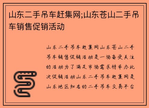 山东二手吊车赶集网;山东苍山二手吊车销售促销活动