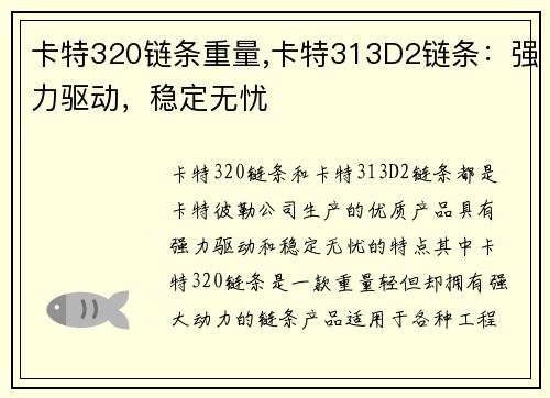 卡特320链条重量,卡特313D2链条：强力驱动，稳定无忧