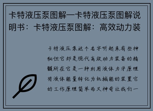 卡特液压泵图解—卡特液压泵图解说明书：卡特液压泵图解：高效动力装备的精髓